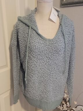 Miracle Popcorn Knit Hooded Pullover - Sage Green